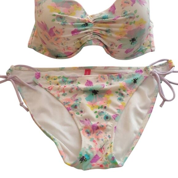 Victoria’s Secret 34DD Medium Bottom Pastel Floral Bandeau Bikini Swim Set - Picture 12 of 12